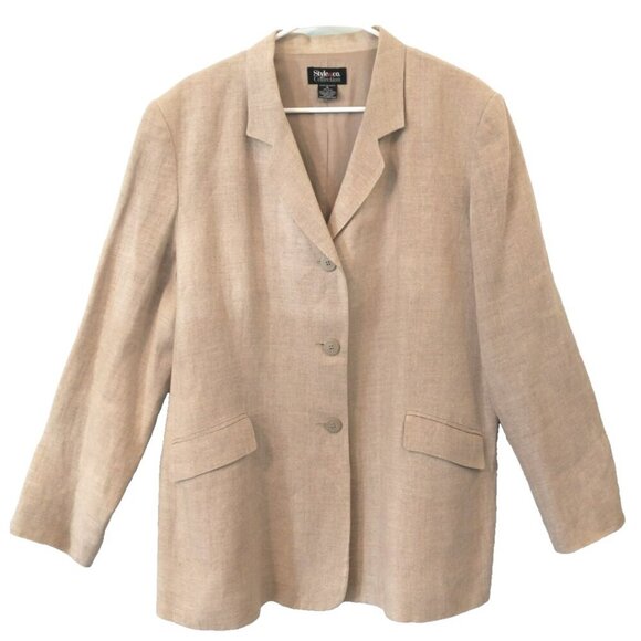 Style & Co. Womens Linen Blazer Jacket Tan Beige 3-Button Lined Pockets - 18 - Picture 1 of 6